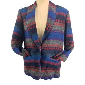 10P Petite Sophisticates Women's Wool Blend Vintage 1980s Lined Jacket Red Blue